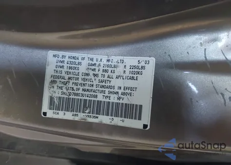 2003 Honda Cr-V Ex z USA, uszkodzony, nr VIN SHSRD78803U142068